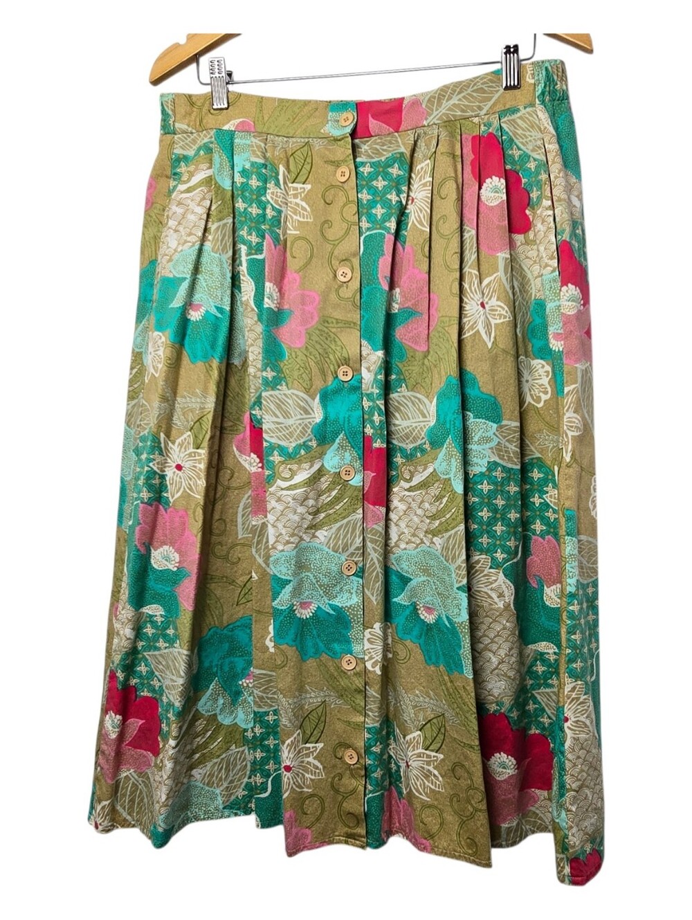 Vintage Tanjay floral cotton pleated midi skirt size 12 cottagecore grandma chic